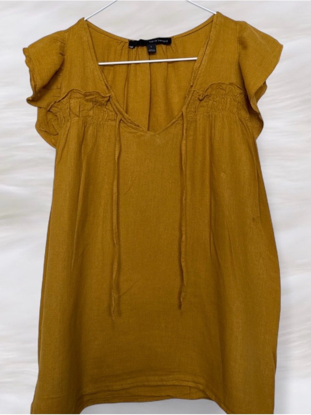 Harvé Benard Mustard Yellow Blouse with V-Neck Detail size L